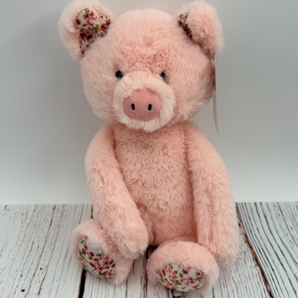 Linzy Toys Luxe Pals Pink Pig Plush Floral Ears Paws‎ Shaggy Soft Toy 10" NEW